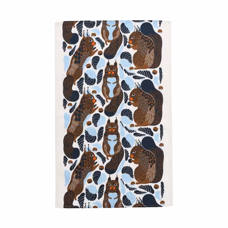 Marimekko Kurre theedoek Wit-lichtblauw-toffee 43 x 70 cm
