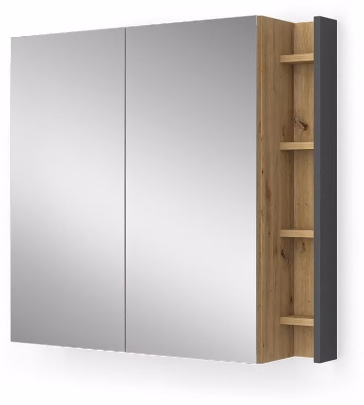 Vicco Edelin Badkamerspiegelkast Antraciet/Artisan met planken, B: 80 cm, H: 75 cm