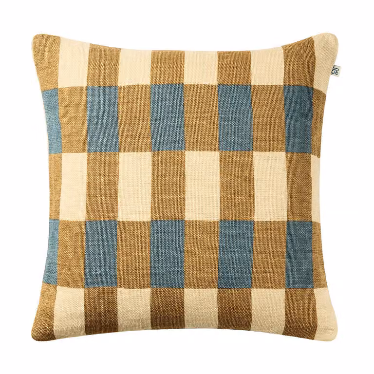 Chhatwal & Jonsson Marari kussenhoes Khaki-Heaven Blue, 50 x 50 cm