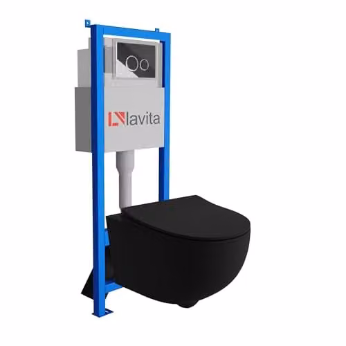 Lavita Complete Toiletset Brava Zwart met Voorwandelement LAV 101, Wandophanging Diepspoelbak en Bedieningspaneel LAV 200.4.2 Verchroomd
