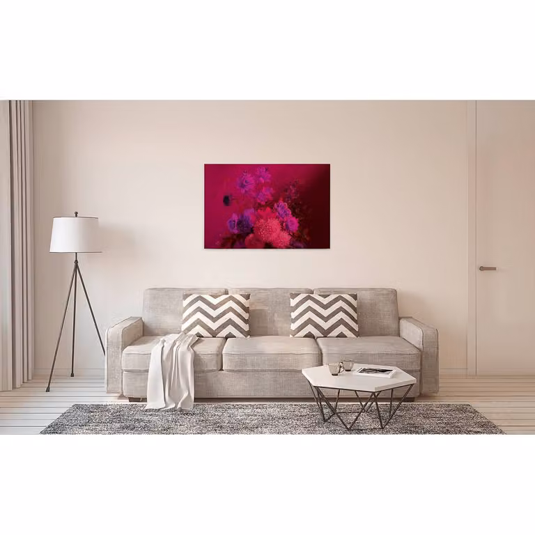 home24 Bouquet wanddecoratie met bloemenmotief, roze, 90 x 60 cm