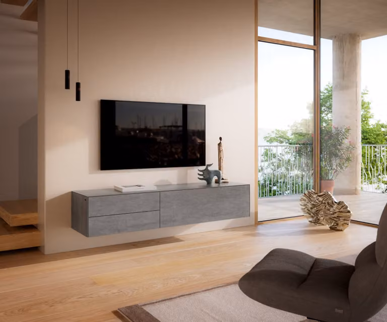 DELIFE Tv-meubel Cuor modern grijs met keramiek en mdf, zwevend, Breedte: 180 cm, Diepte: 45 cm, Hoogte: 35 cm