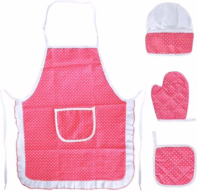 Kinderschort van 100% katoen met kookset inclusief kookmuts, ovenwant en warmtebescherming voor kinderen van 3-8 jaar