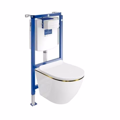 Lavita ViConnect H112 Complete Inbouwtoiletset met Voorwandelement, Hangtoilet Sofi Slim Gold Line Randloos en Bedieningspaneel