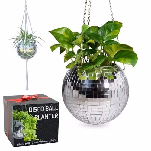 Discobal bloempot en plantenbak set - Zilver - 20 cm