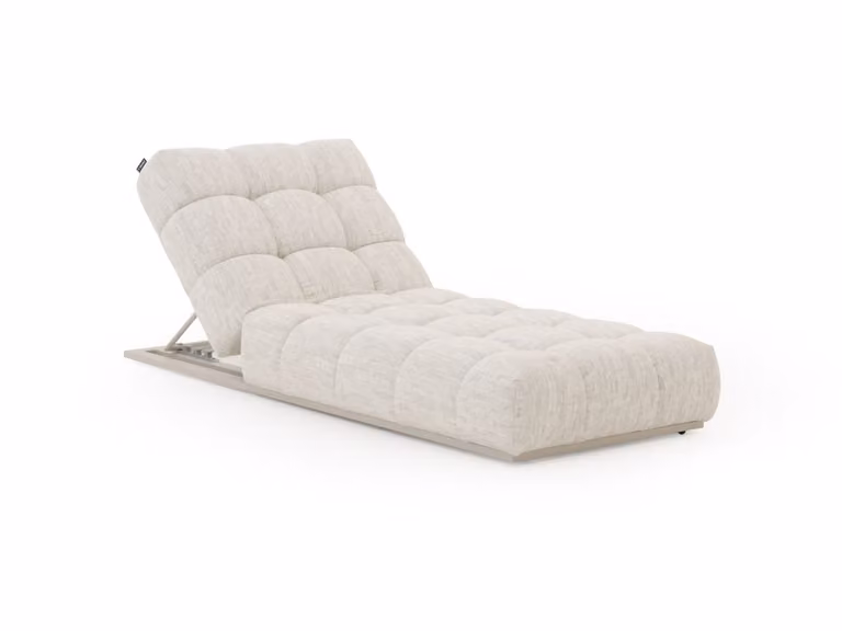 Verstelbaar ligbed Zavelli met aluminium frame en beige textiel in wit