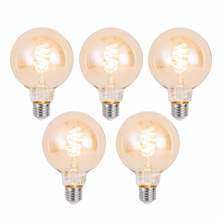 LUUMR Set van 5 G95 Globe LED lampen E27 Amber Transparant Dimbare Glas 4.9W 320 lm