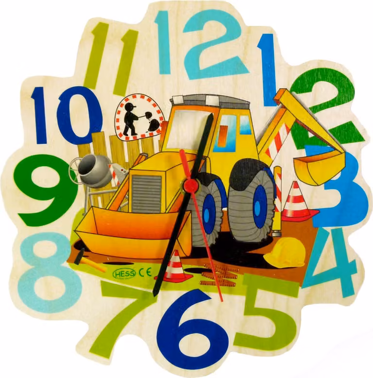 Hess Analoge Wandklok voor Kinderen met Bouwplaats Motief
