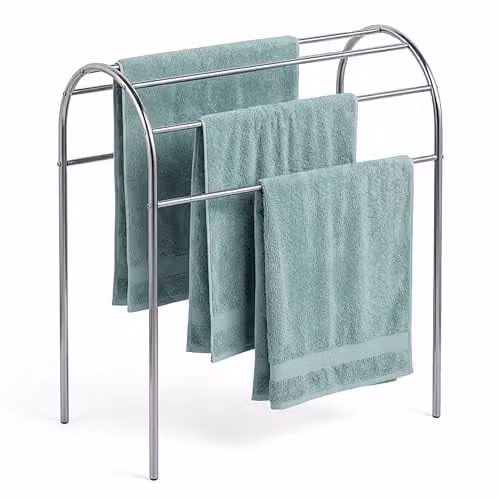 Relaxdays Handdoekrek met 6 stangen, Zilver, RVS en Kunststof, H x B x D: 81,5 x 78 x 29,5 cm