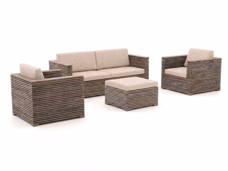 ROUGH Furniture Loungeset voor 4 personen in Beige met decoratieve sierkussens
