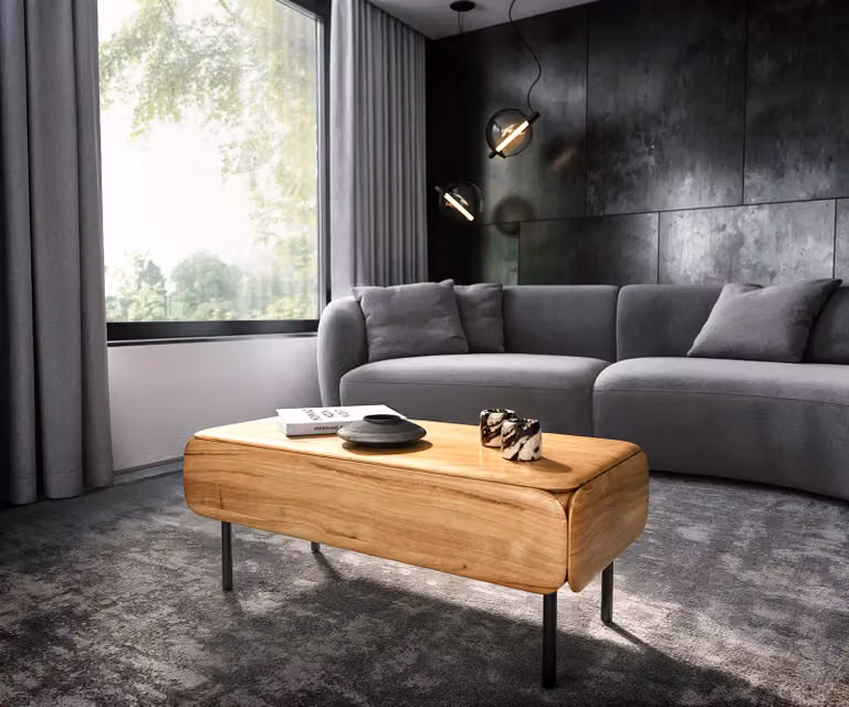 DELIFE Salontafel Shavani modern met 1 lade, acacia hout en metaal, Bruin/Wit, B: 100 cm, D: 50 cm, H: 40 cm