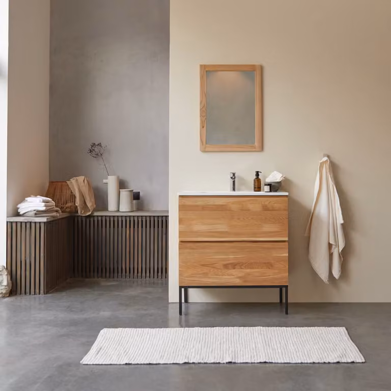 Tikamoon Badkamermeubel Nova van massief eiken en keramiek - Wit - 81 x 46 x 90 cm