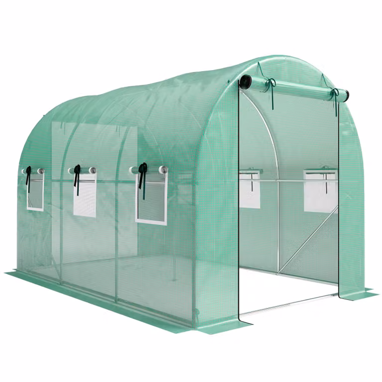Outsunny Foliekas Groen met 2 ritssluitingsdeuren en 6 gaasramen, B/D/H: 3 x 2 x 2 m