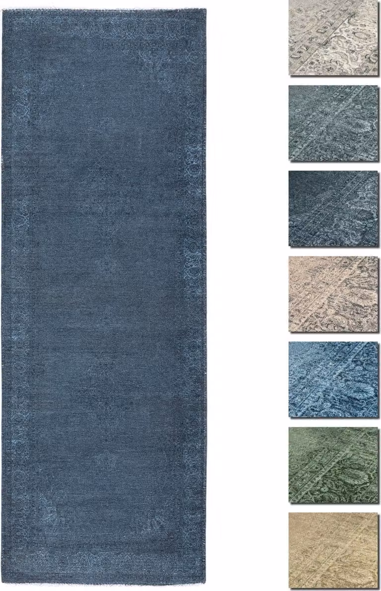 Tesso Living Kelim Gangloper Vintage Vloerkleed - Marine Blauw - Breedte: 80 cm, Lengte: 290 cm - Laagpolig, Anti-slip en Machinewasbaar