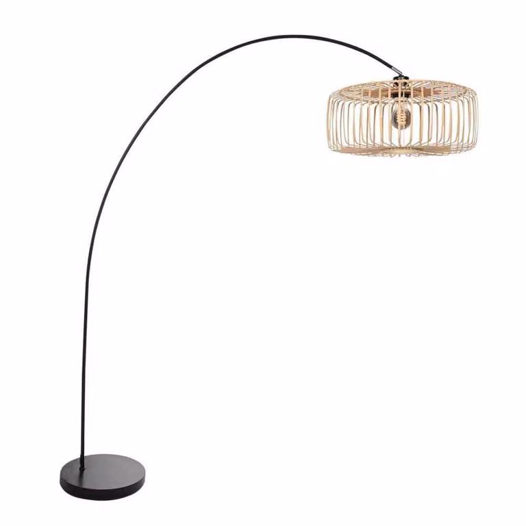 Steinhauer Booglamp Solva zwart met bamboe en aluminium, H 165 cm