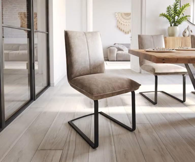 DELIFE Lelio-Flex Sledemodel Stoel met Microvelours Bekleding in Taupe en Zwart met Pocketveer Kern