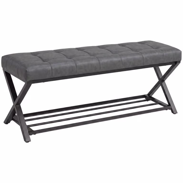 HOMCOM Schoenenbank met kunstlederen kussen voor de hal, donkergrijs, B/D/H: 112 x 37 x 47 cm