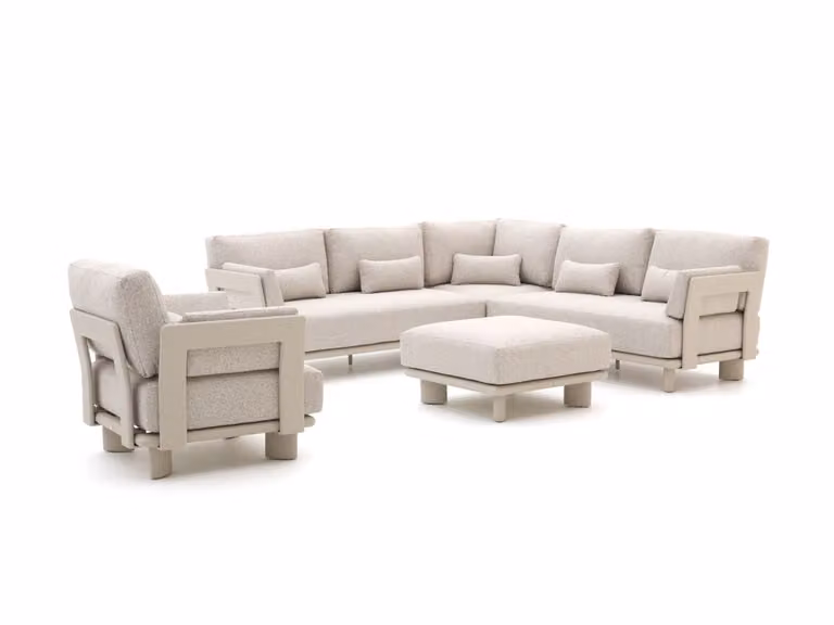 Bellagio Hoek loungeset voor 6 personen met beige kussens en aluminium onderstel