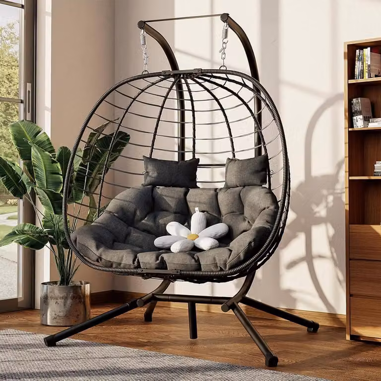 Dubbele hangstoel zwart schommelstoel voor buiten inclusief kussens B/D/H: 184 x 137 cm