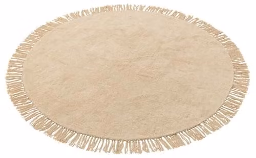 J-Line Rond katoenen tapijt met franjes - Beige