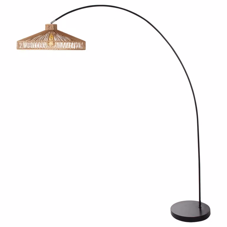 Steinhauer Solva booglamp zwart met bamboe kap B: 50 cm, H: 185 cm