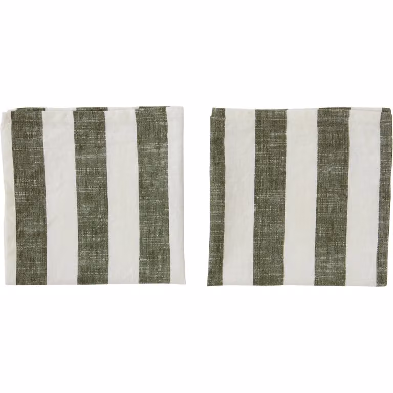 OYOY Striped servet 2-pack Olive 45 x 45 cm