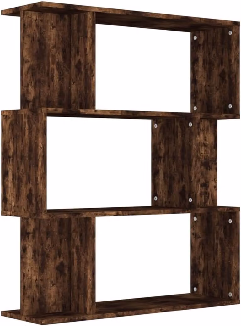 Houten Boekenkast en Kamerverdeler met Mediavakken voor Woonkamer of Hal, B: 80 cm, D: 24 cm, H: 96 cm