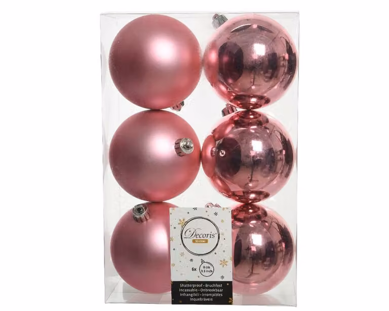 Decoris 6 onbreekbare kerstballen met lippenstift design, roze, diameter: 8 cm