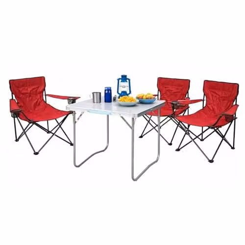 Mojawo 4-delige campingmeubelset aluminium rood met XL campingtafel en 3 visstoelen B/D/H: 80 x 60 x 68 cm