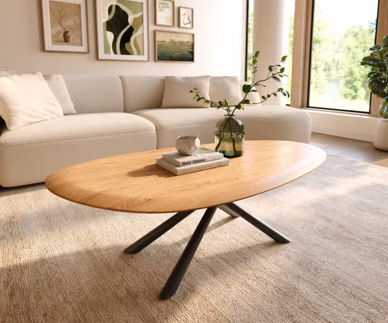 DELIFE Salontafel Edge Oval, Eiken Naturel en Zwart, B/D/H: 140 x 75 x 42,5 cm