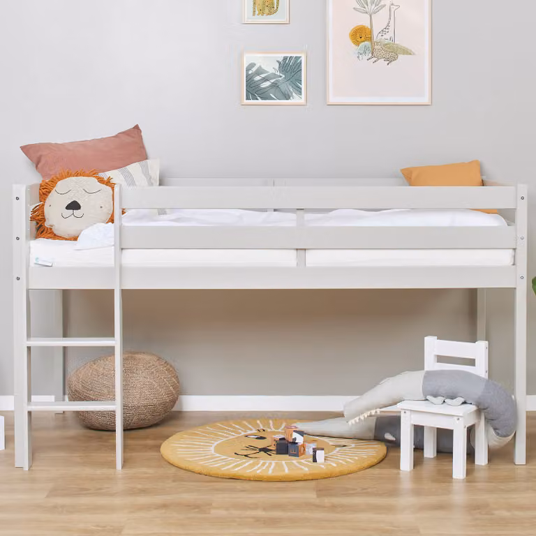 Hoppekids halfhoogslaper Eco Comfort van massief grenenhout met speelruimte, grijs, B/D/H: 90 x 200 cm