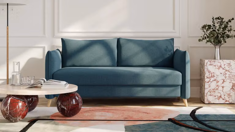 BRUNO slaapbank met boxspringcomfort in petrol/turquoise met massief houten frame, 160 cm