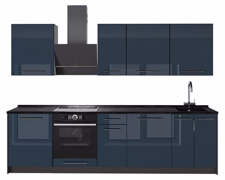 Vicco Fame-Line Keukeneenheid Donkerblauw hoogglans/Antraciet 280 cm, Model 64169