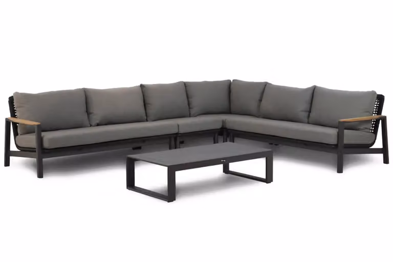 Coco Ralph/Zaga 5-delige hoek loungeset met aluminium onderstel en grijze kussens