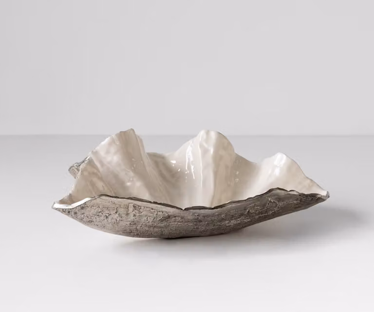 Handgemaakte aluminium schaal Aurelia in platin opal, B: 46 cm, D: 31 cm, H: 15 cm