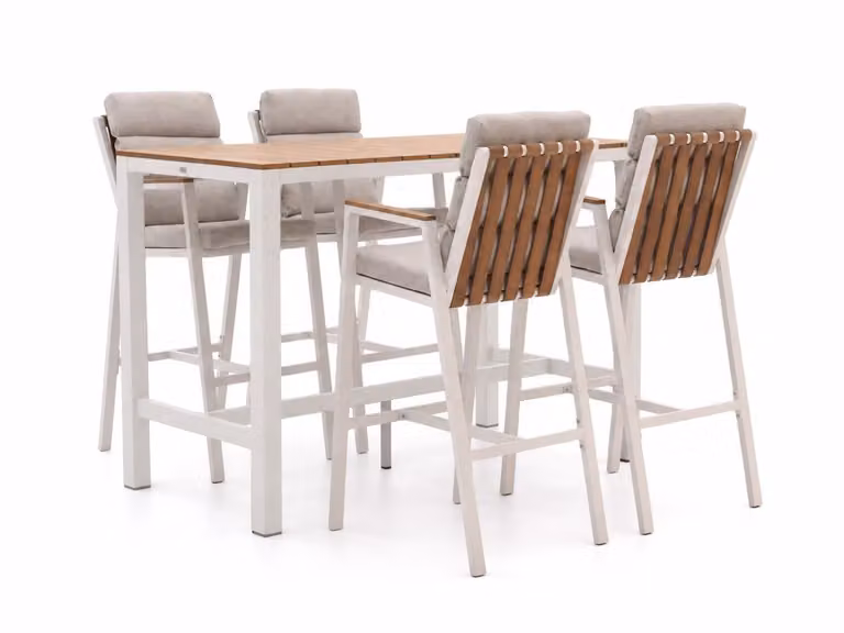 Barset Bellagio Tuinset voor 4 personen, Wit, Teaklook, Stapelbaar