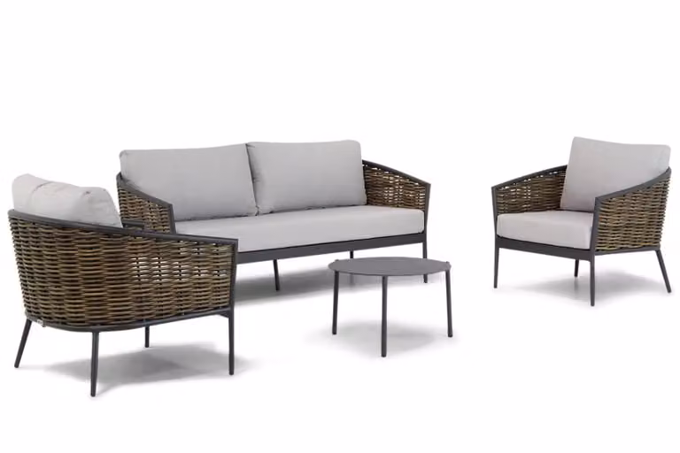 Coco Lanai/Pacific 60 loungeset 4-delig met aluminium frame en kussens in antraciet, bruin of grijs