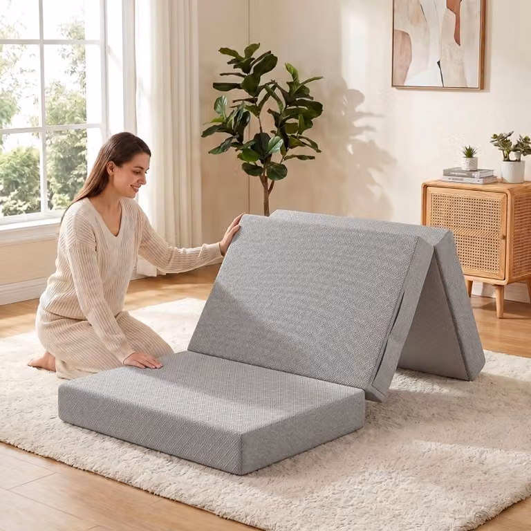 Opvouwbare Logeermatras van Gel Traagschuim met Wasbare Hoes - Lichtgrijs - B/D/H: 200 x 90 x 15 cm