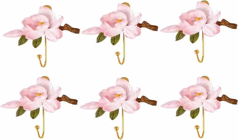 Set van 6 decoratieve wandkapstokken met bloemenmotief voor in de hal