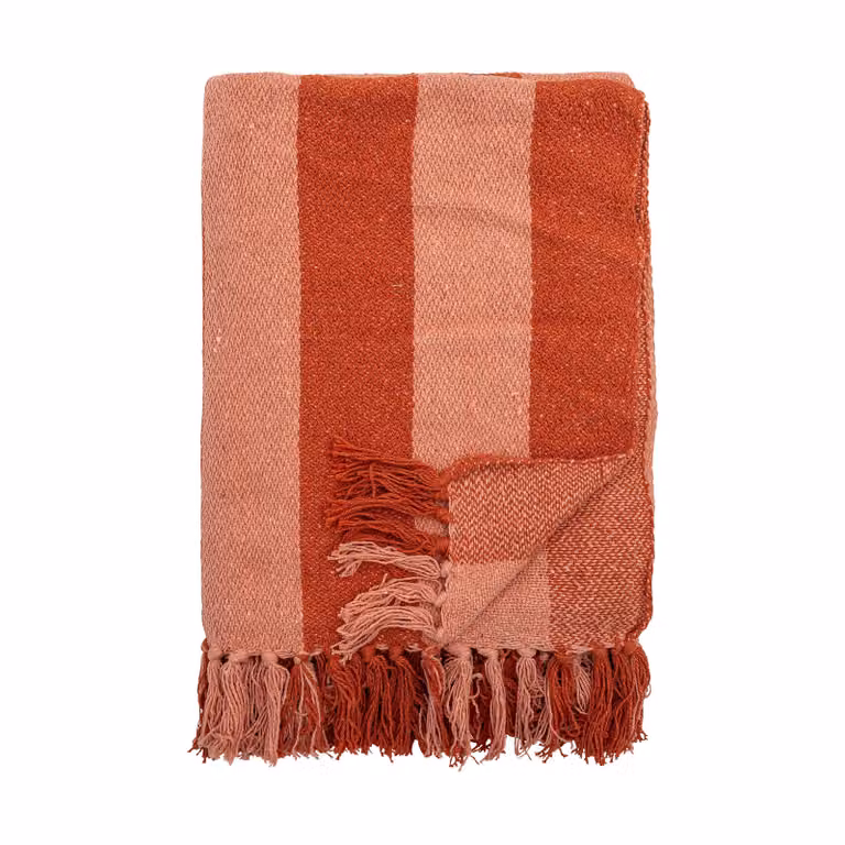 Bloomingville Frello plaid met franjes, gestreept, oranje/rood, B: 130 cm, L: 160 cm