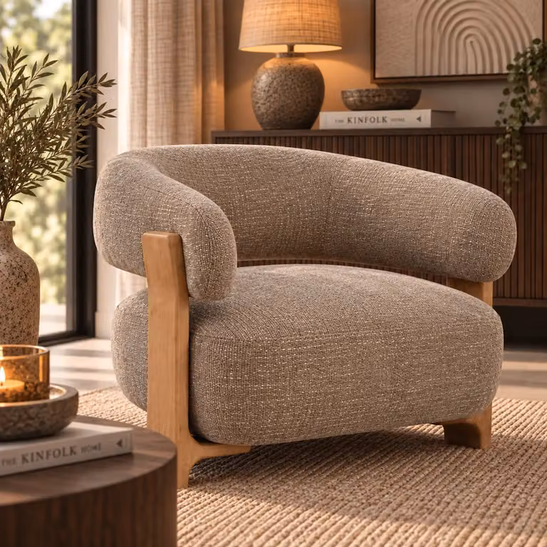 PTMD Fauteuil Mire Lounge in Taupe met Houten Frame en Armleuningen