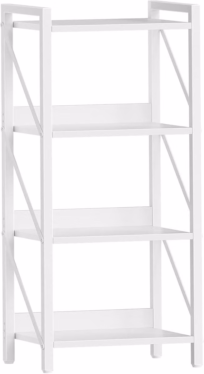 Moderne 4-laagse ladderboekenplank met metalen frame en achterpaneel in wit