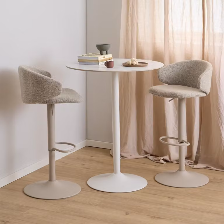Bendt Ronde Bartafel Tempest Keramiek met marmerprint - Wit - Diameter: 80 cm, Hoogte: 105 cm