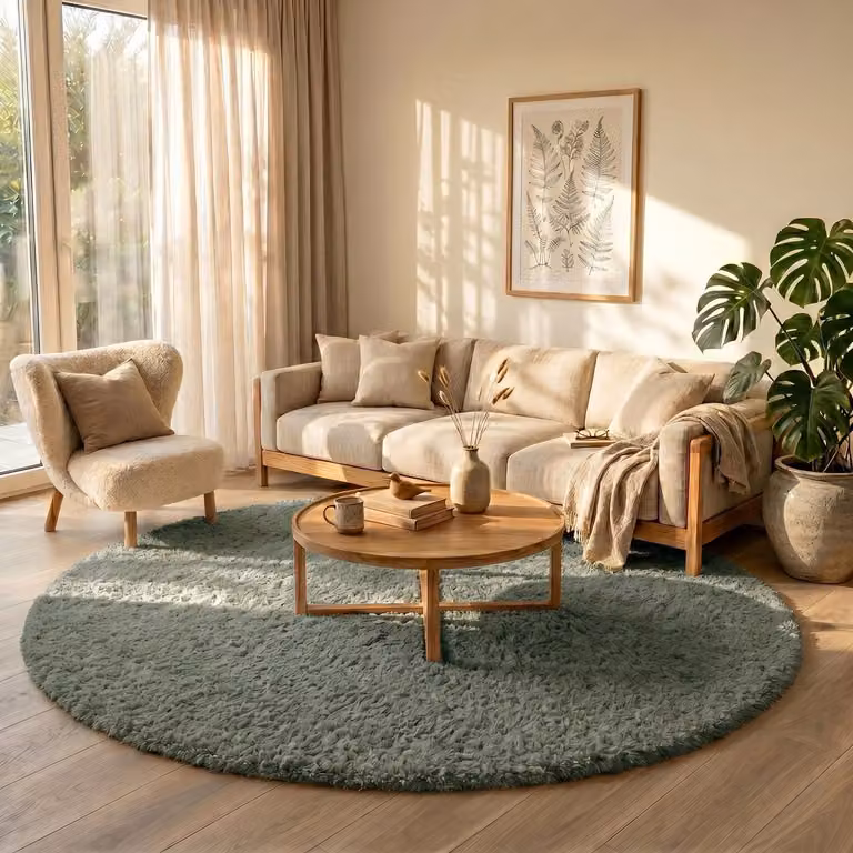 NATURL. Rond Shaggy vloerkleed Blaze Groen Ø 120 cm