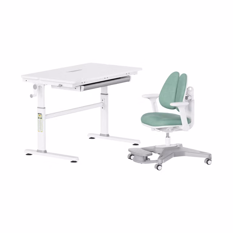 PonteSino kinderschrijftafelset met bureau en kinderstoel, in hoogte verstelbaar, wit-groen, werkblad: 100 x 60 cm