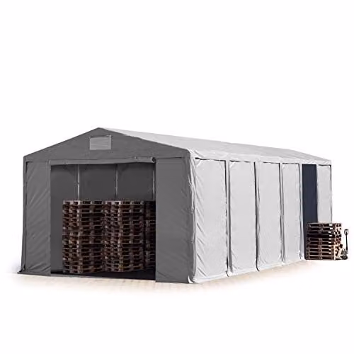 TOOLPORT Opslagtent 8x12 m industrietent in grijs PVC, 850 N waterdicht met 4m zijwandhoogte