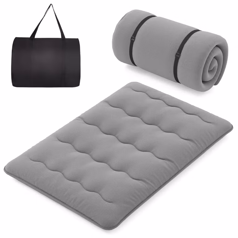Costway Japanse Futon Matras met Wasbare Hoes en Draagtas, Grijs, 140 x 200 cm