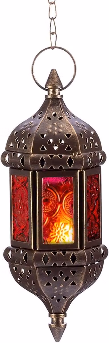 Decoratieve Lantaarn Brons - Hangende Kaarsenhouder met Vintage Marokkaans Design - Hoogte: 24 cm