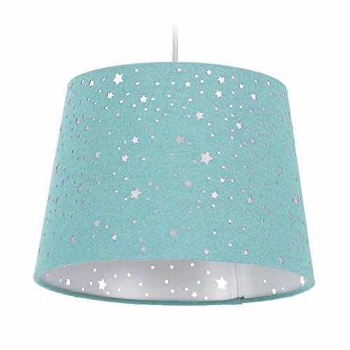Relaxdays Hanglamp Kinderkamer, Ronde Stoffen Kap, Wit en Groen, E27