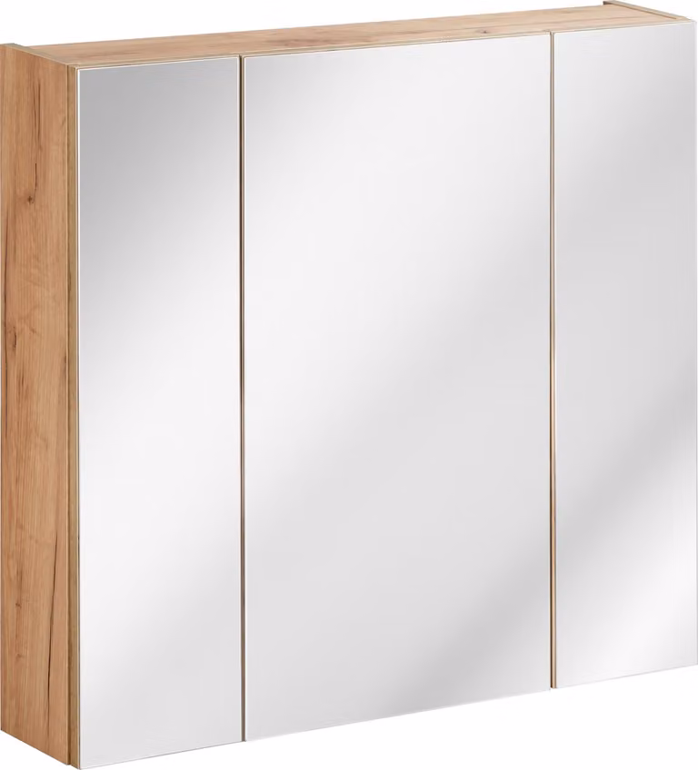 AC-Déco Badkamermeubel met spiegel, 80 cm breed, 3 deuren, eikenhout met gouden tint, hangend model